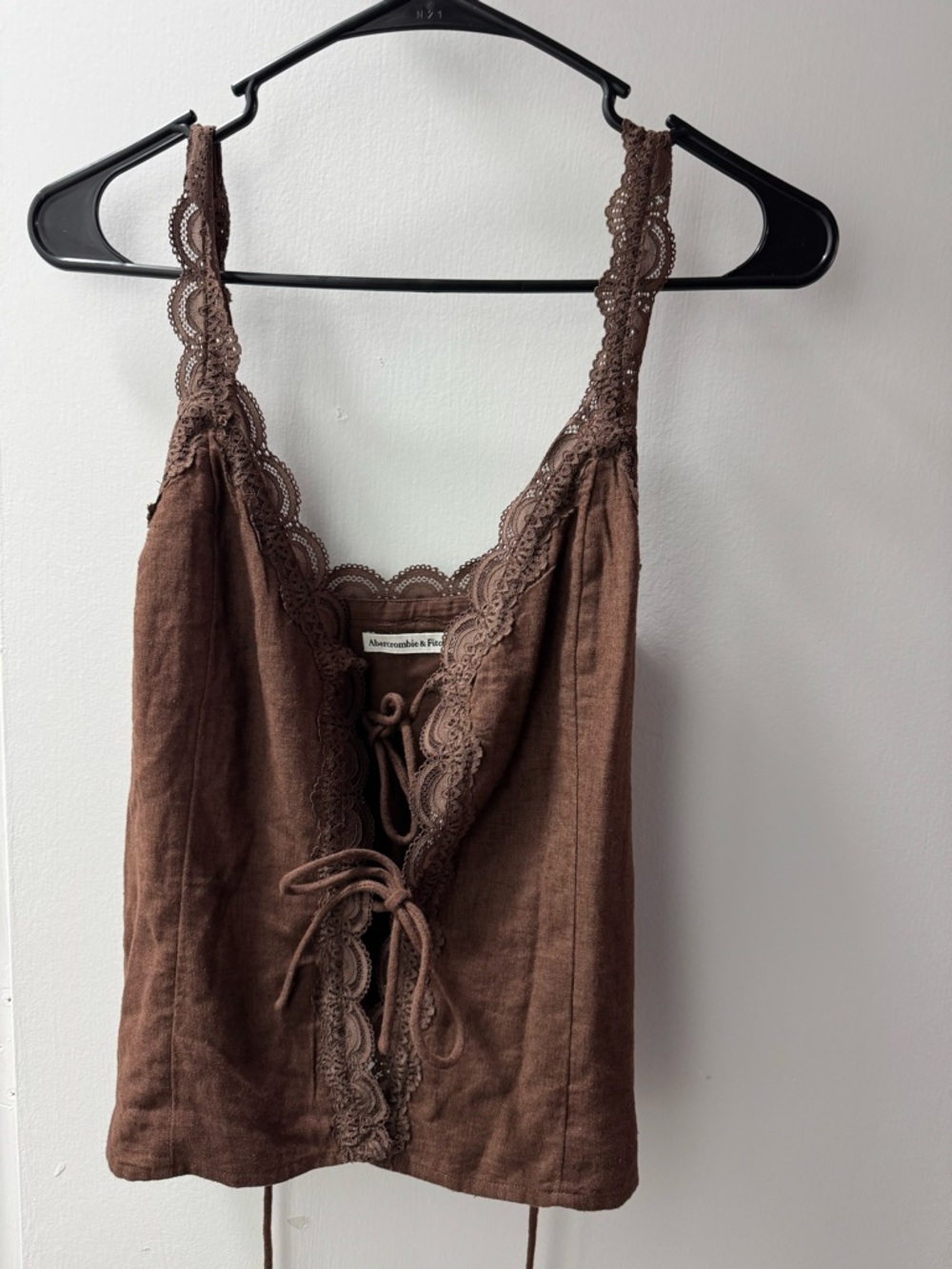 NWT Abercrombie Brown Lace-Trim Tie-Front Tank Top